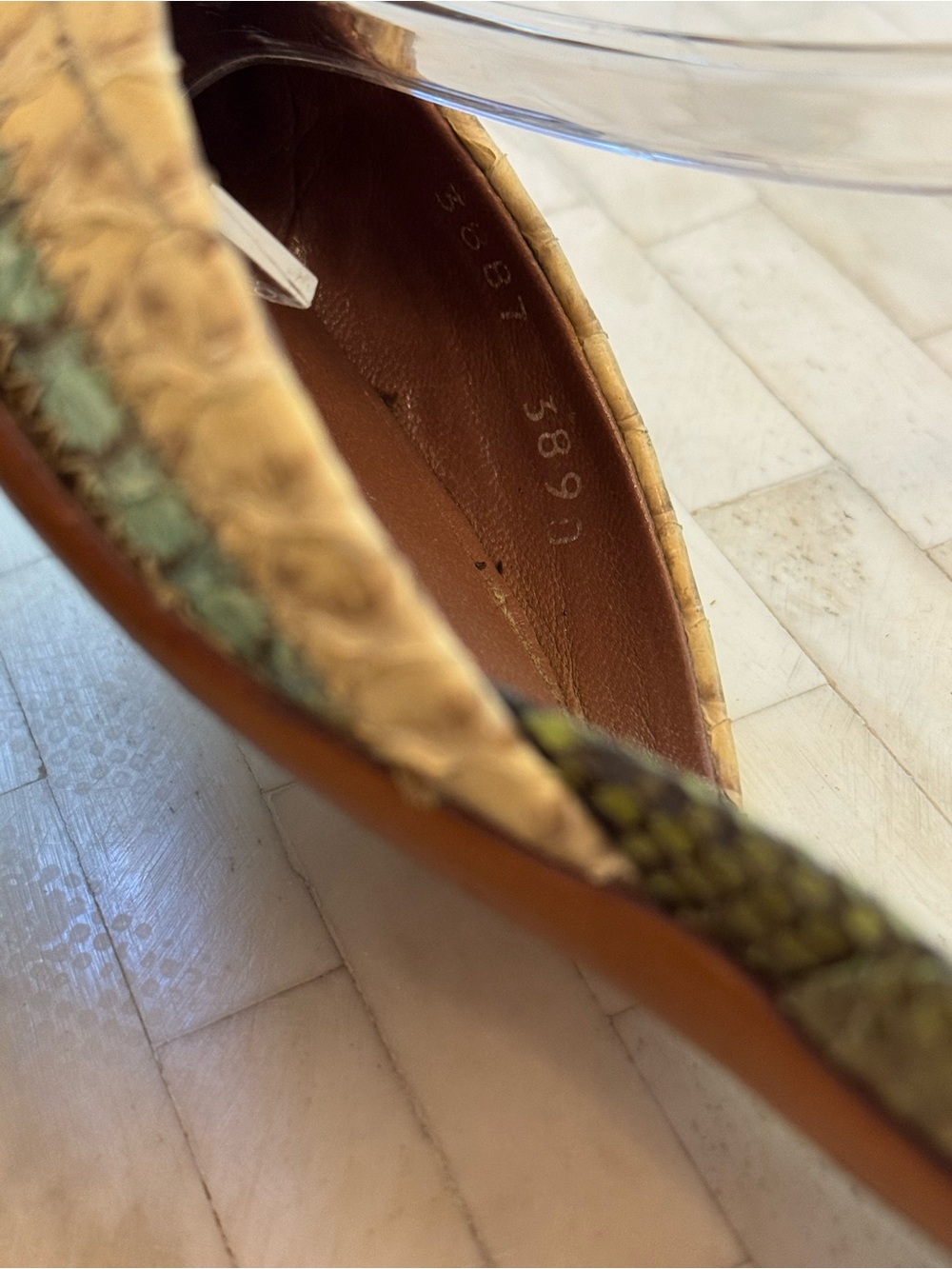 Prada 1P5478 Patch Summer Menta Python Snakeskin Slingback Heels 37 Y2K Shoes - Picture 6 of 10
